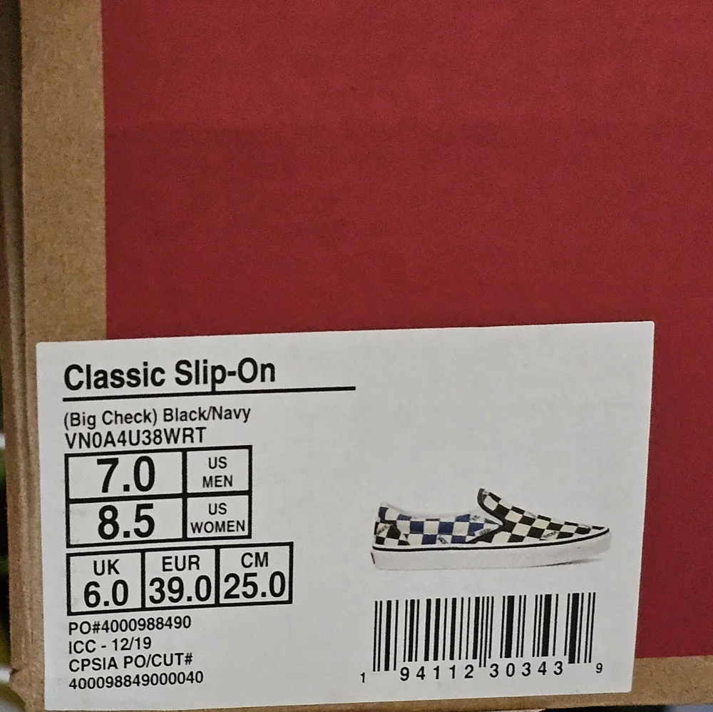 Vans Slip On Sneakers Black Navy Check Vans in Pattern Unisex M 7 / W 8.5 - Picture 3 of 3